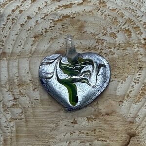 Silver and Green Glass Heart Pendant